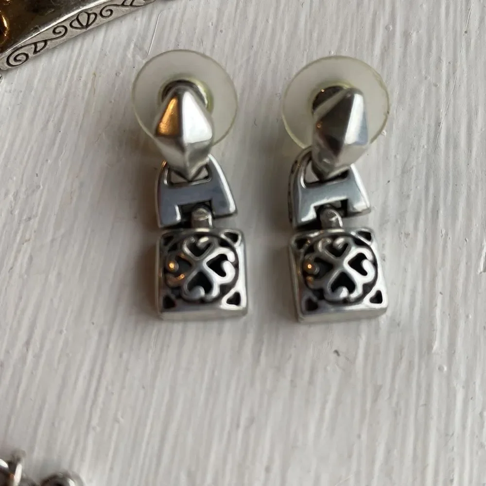 BRIGHTON vintage silver Tribeca square link dangle‎ post earrings - Picture 4 of 4